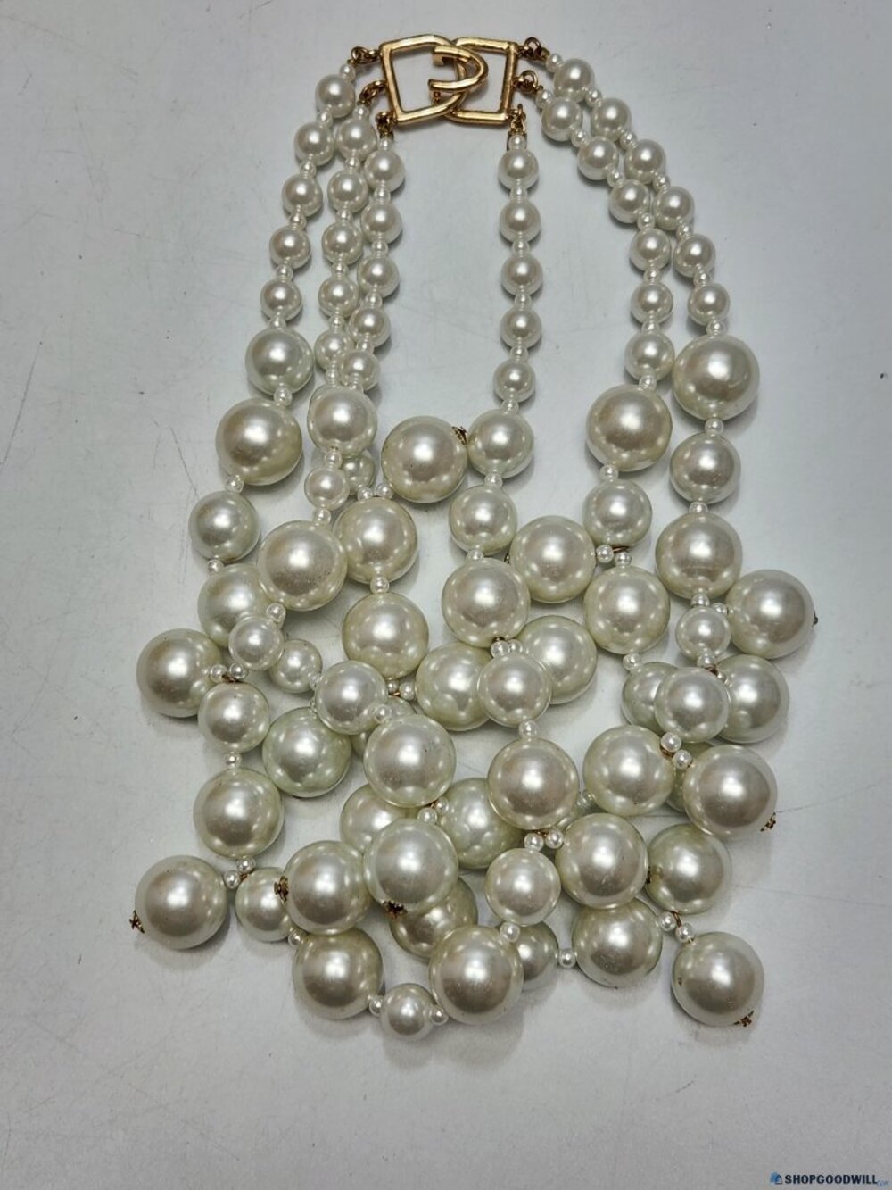 Kenneth Jay  Lane Pearl Cluster Necklace 22k Gold Plated Retail $190 - Picture 9 of 9